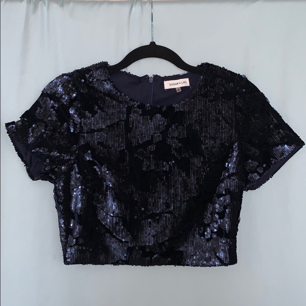 Sequin & velvet crop top